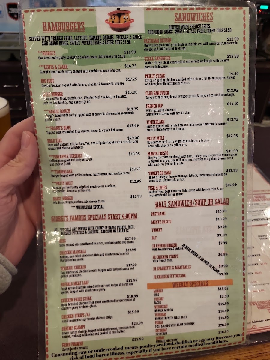 O'Malleys Sports Pub & Grill menu board