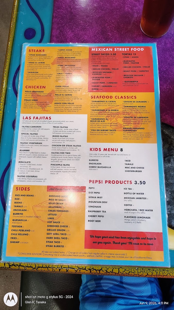 El Catrin Mexican Cuisine menu board