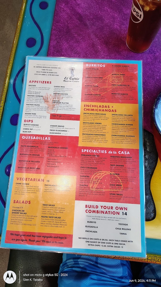 El Catrin Mexican Cuisine menu board