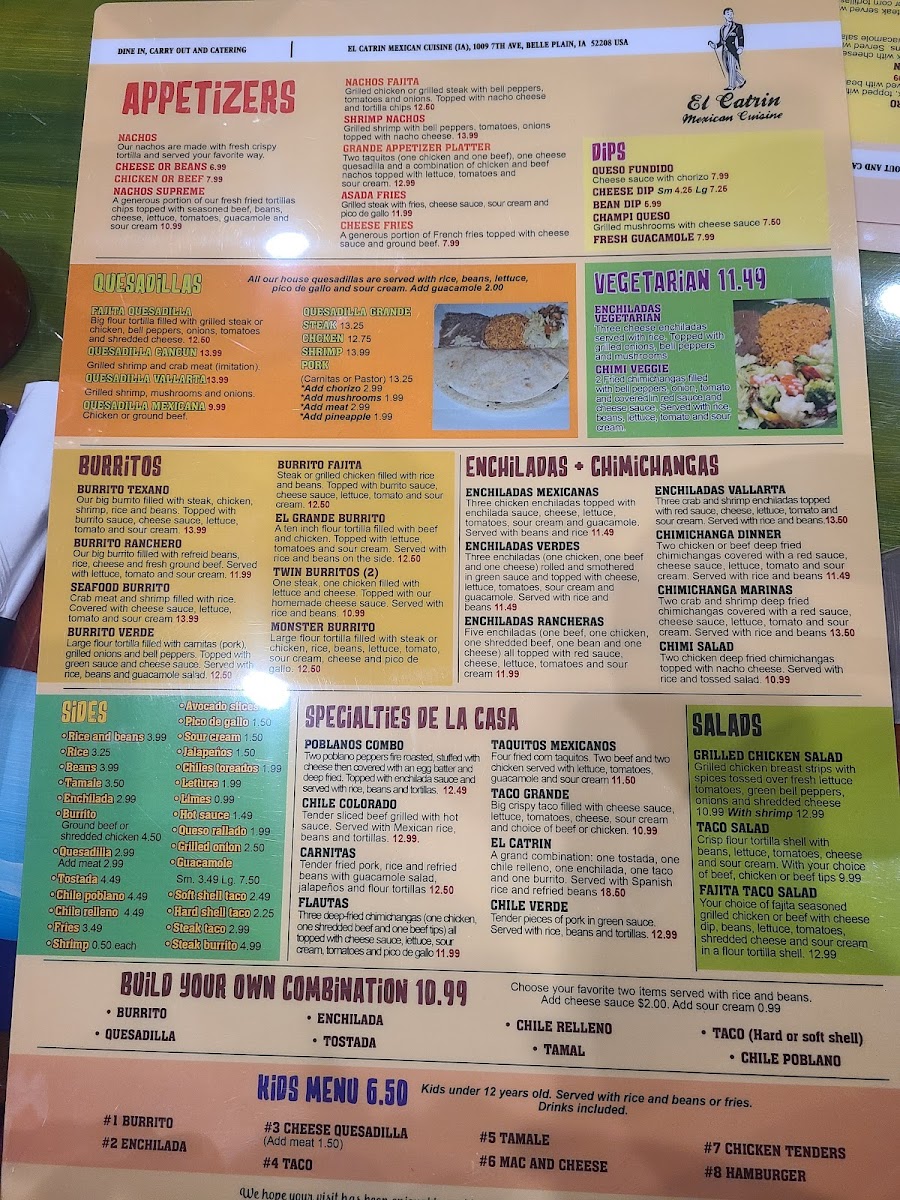 El Catrin Mexican Cuisine menu board