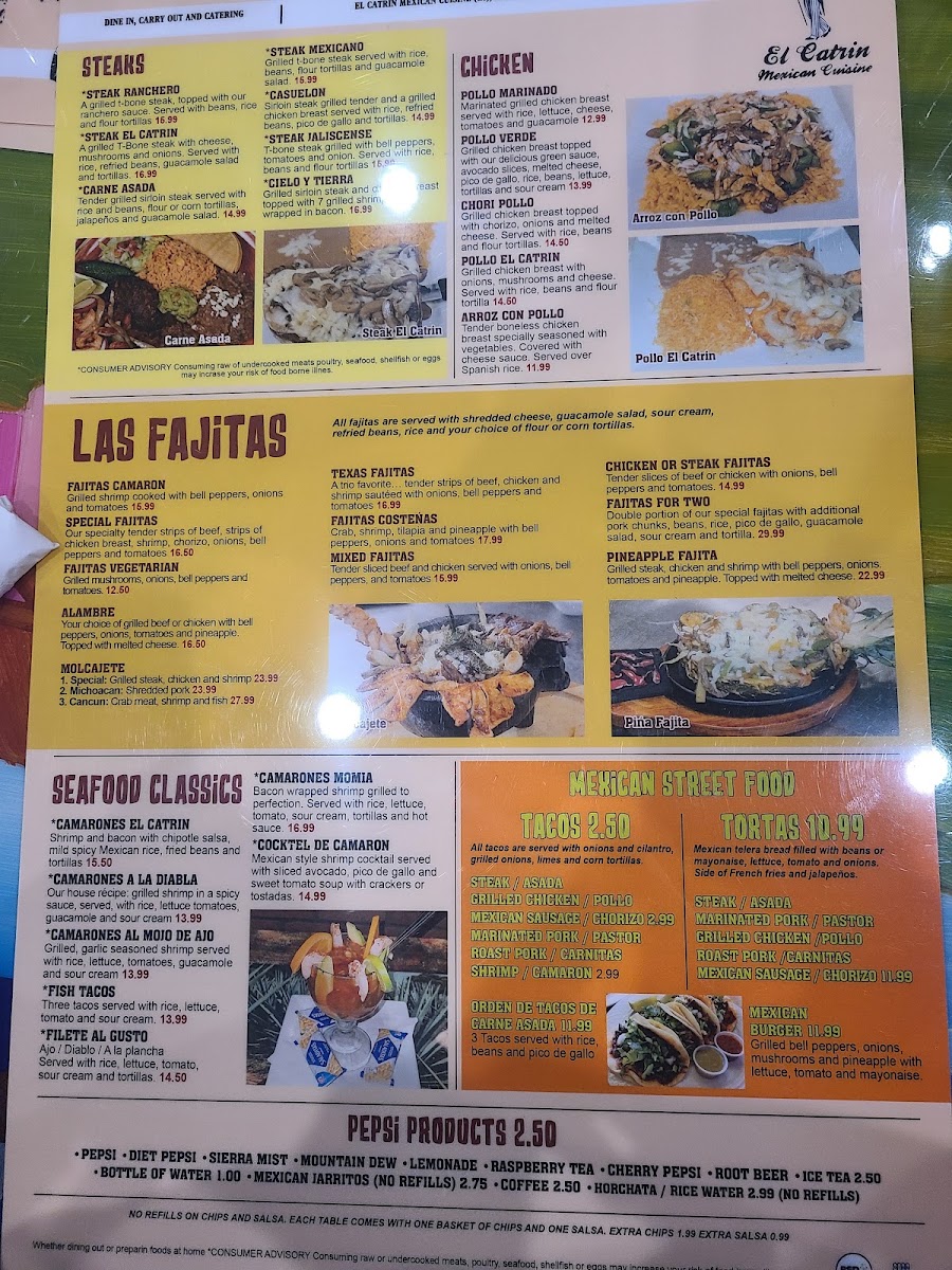 El Catrin Mexican Cuisine menu board