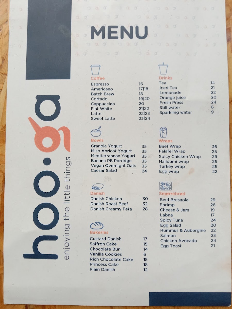 Hooga Cafe menu board