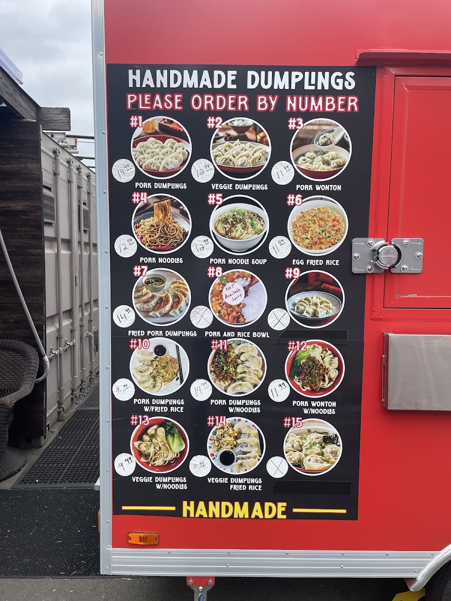 Leewa's House of Dumplings and Noodles menu board