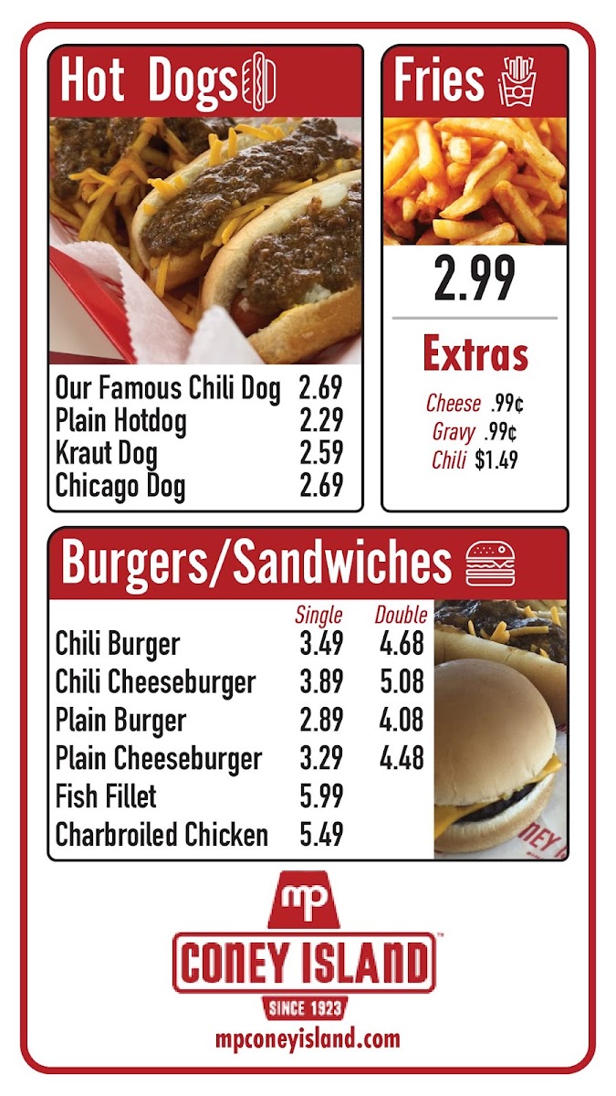 MP Coney Island menu board