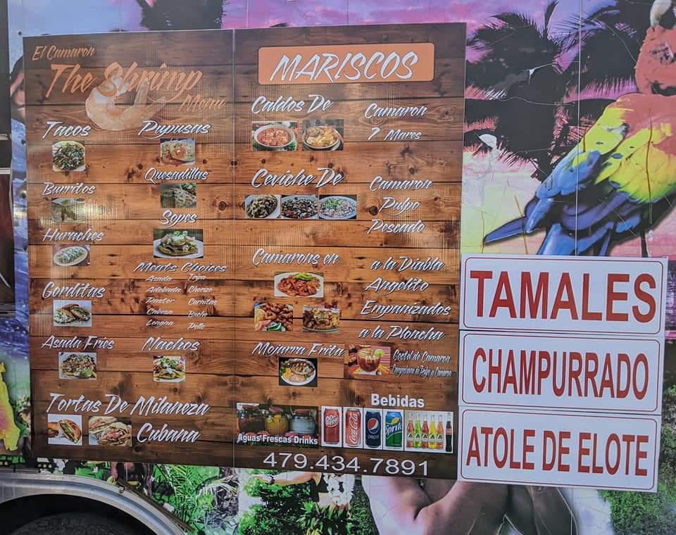 Mariscos El Camarón menu board