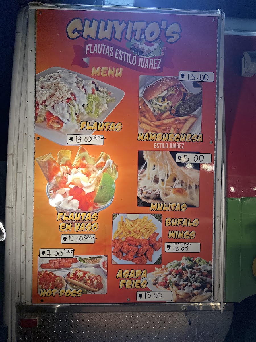 Chuyito’s Food Truck menu board
