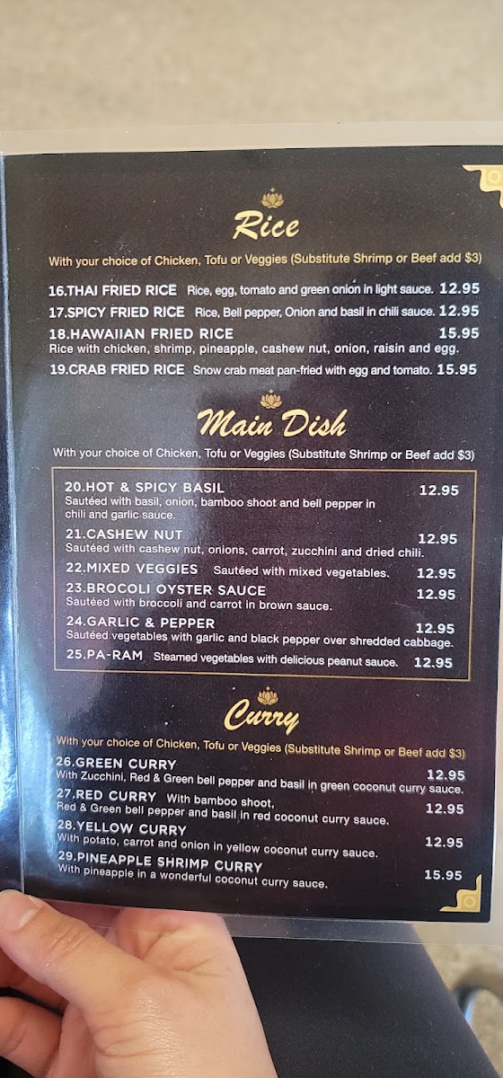 Lotus Thai Cuisine menu board