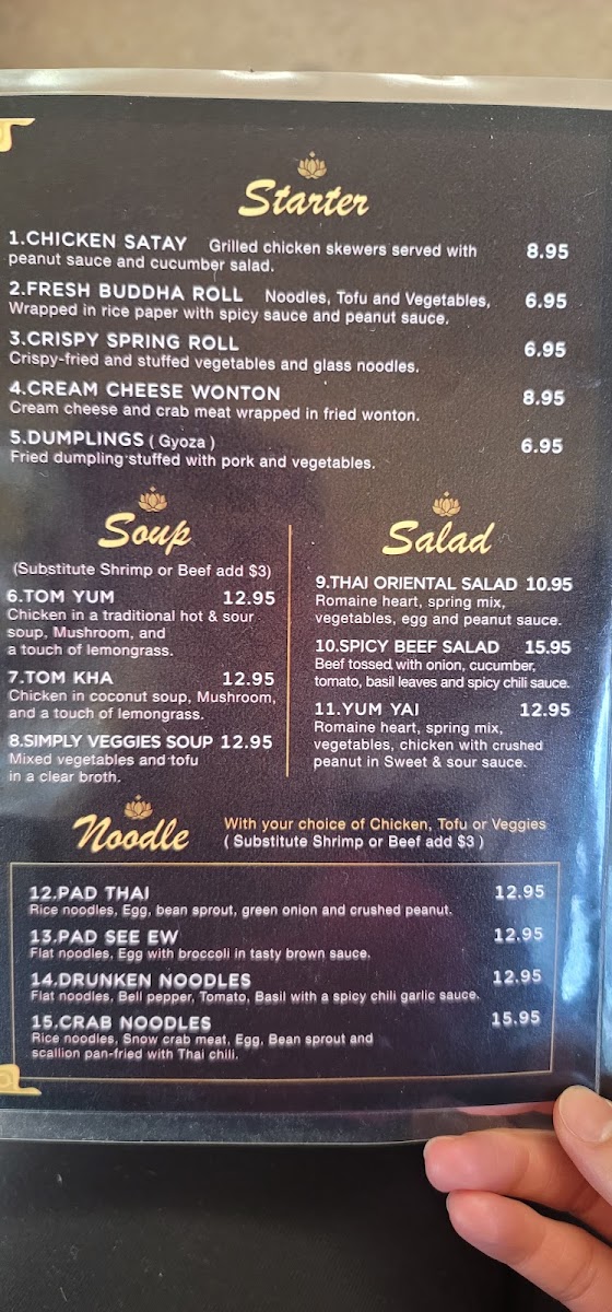 Lotus Thai Cuisine menu board