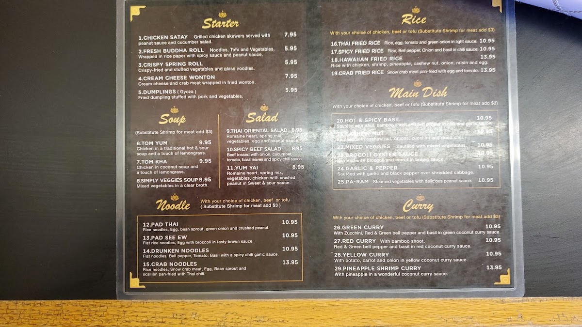 Lotus Thai Cuisine menu board