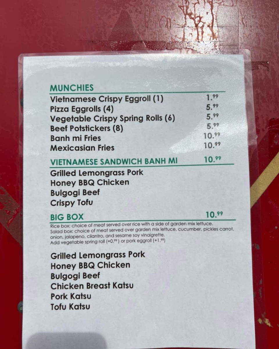 Chop Chop Asian Bistro menu board