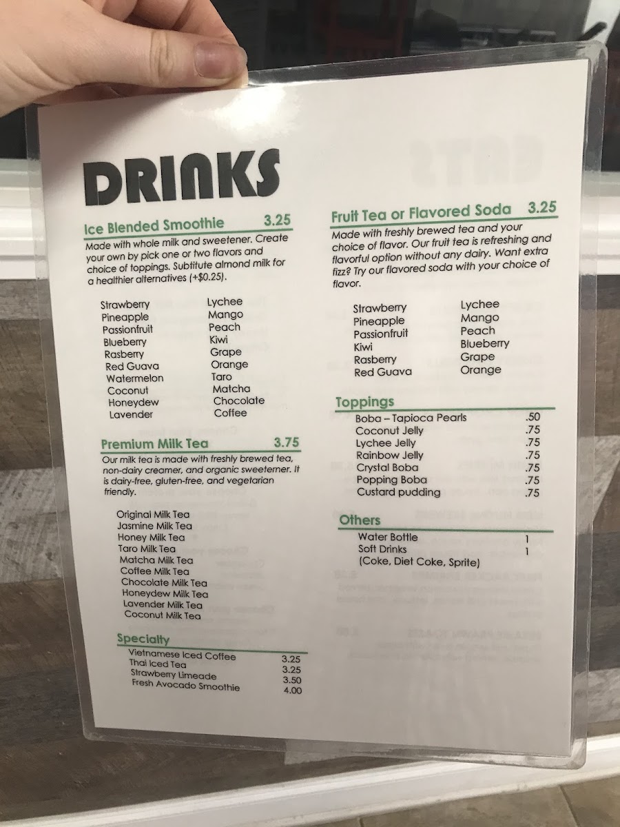 Chop Chop Asian Bistro menu board