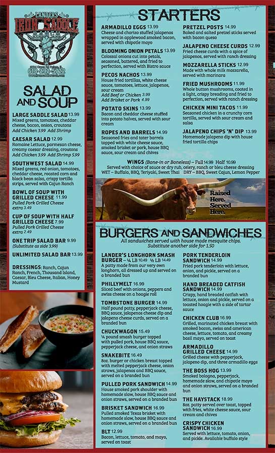 Whiskey Outlaw Steakhouse menu board