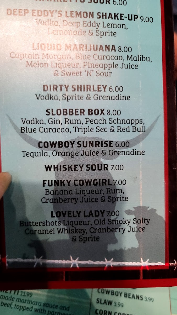 Whiskey Outlaw Steakhouse menu board
