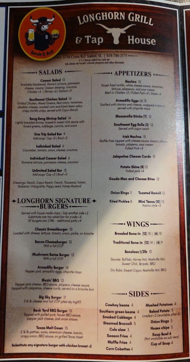 Whiskey Outlaw Steakhouse menu board