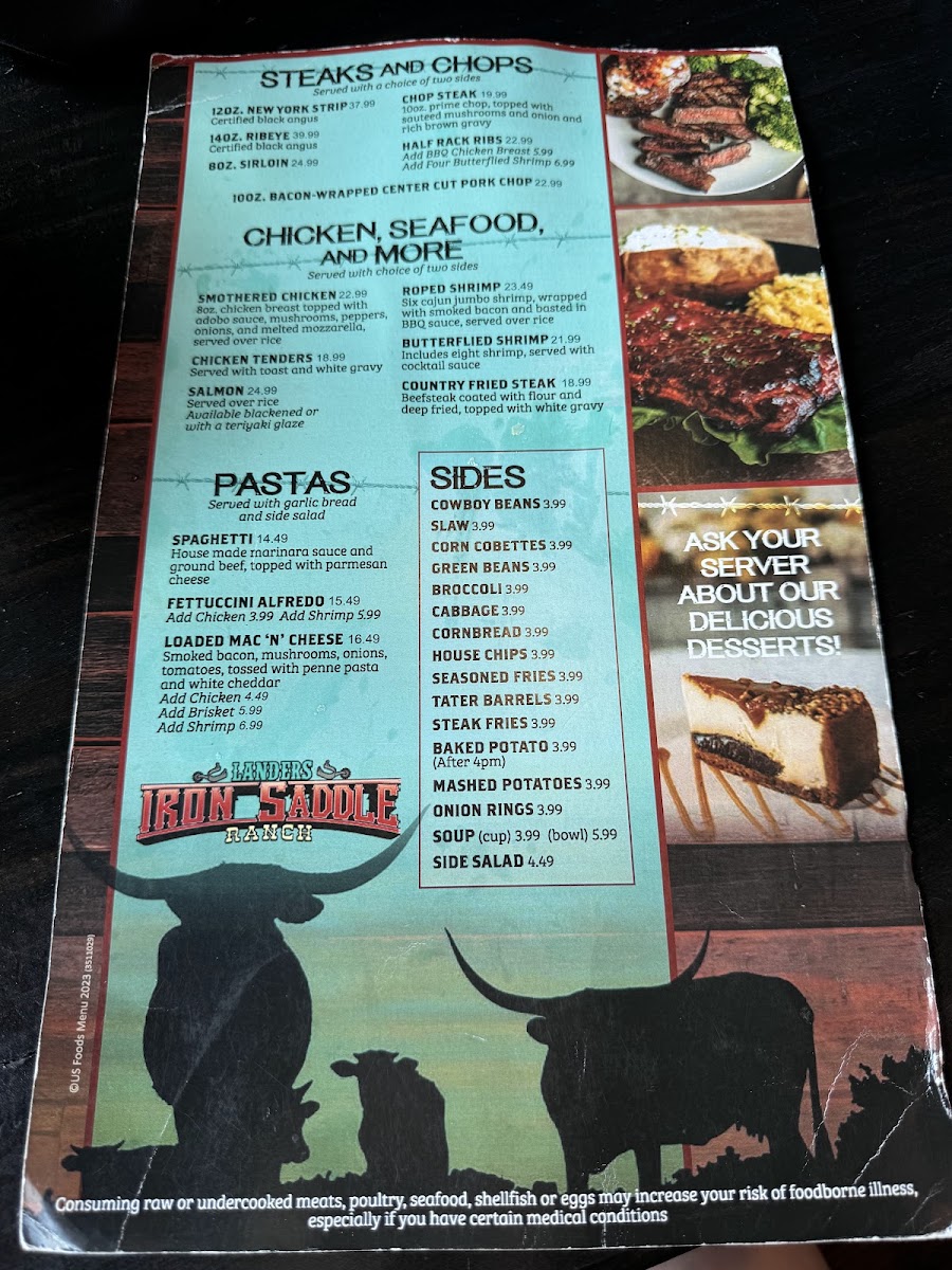 Whiskey Outlaw Steakhouse menu board