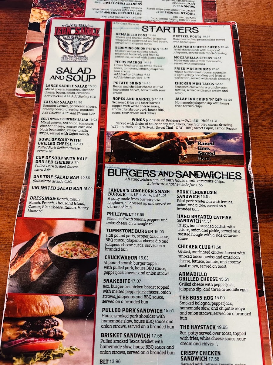 Whiskey Outlaw Steakhouse menu board