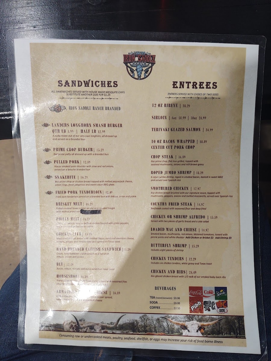 Whiskey Outlaw Steakhouse menu board