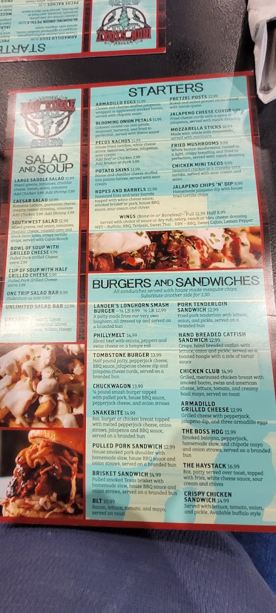 Whiskey Outlaw Steakhouse menu board