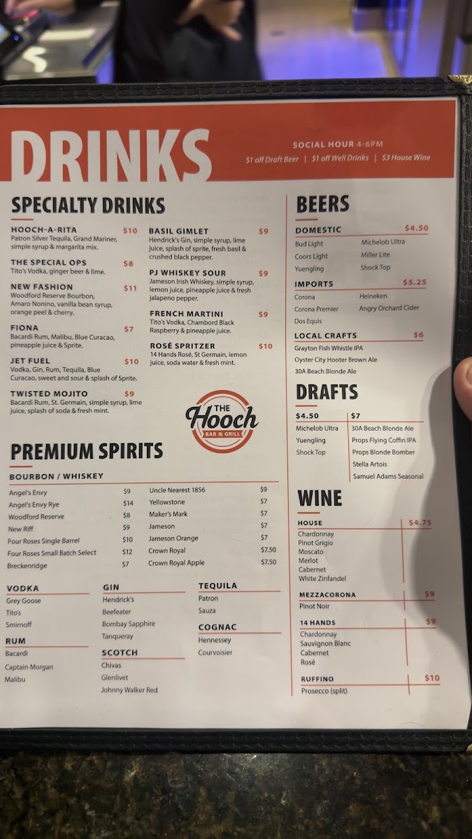The Hooch Restaurant & Bar menu board