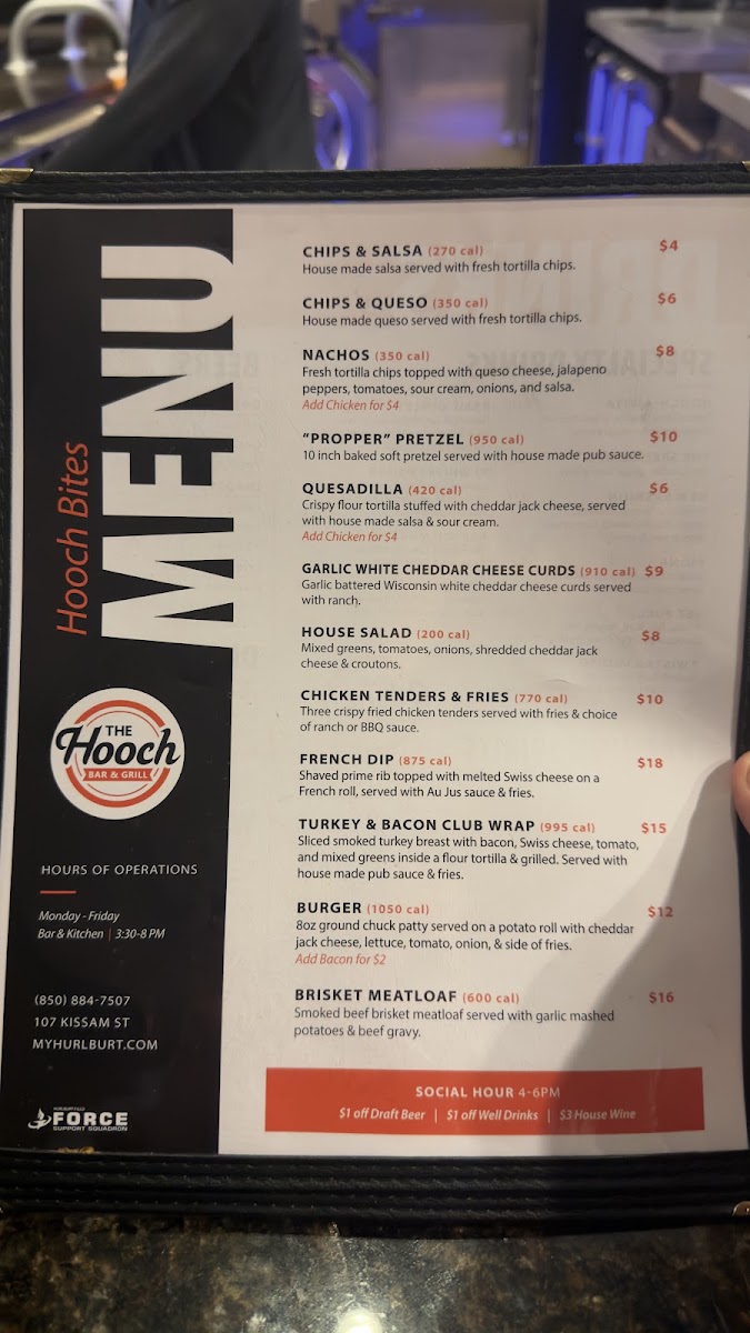 The Hooch Restaurant & Bar menu board
