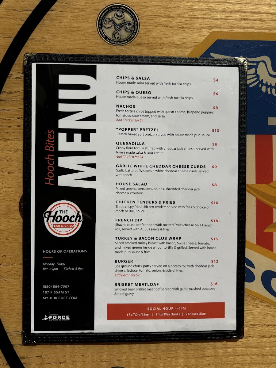 The Hooch Restaurant & Bar menu board
