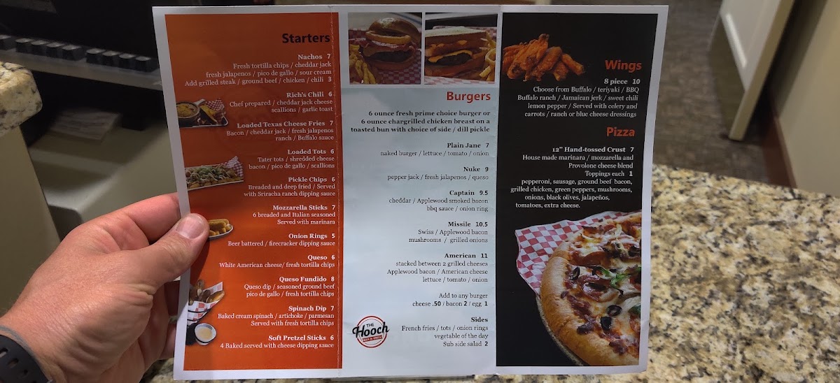The Hooch Restaurant & Bar menu board