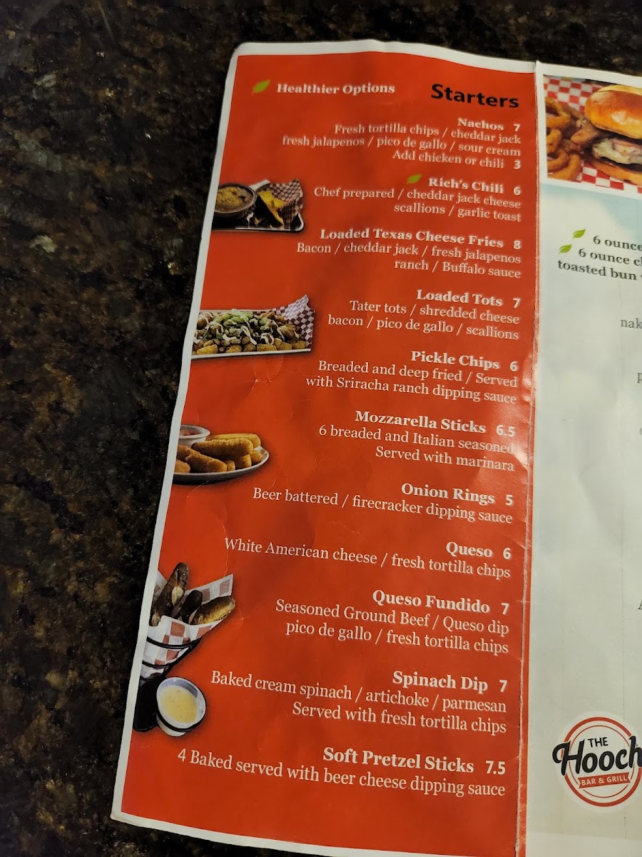 The Hooch Restaurant & Bar menu board