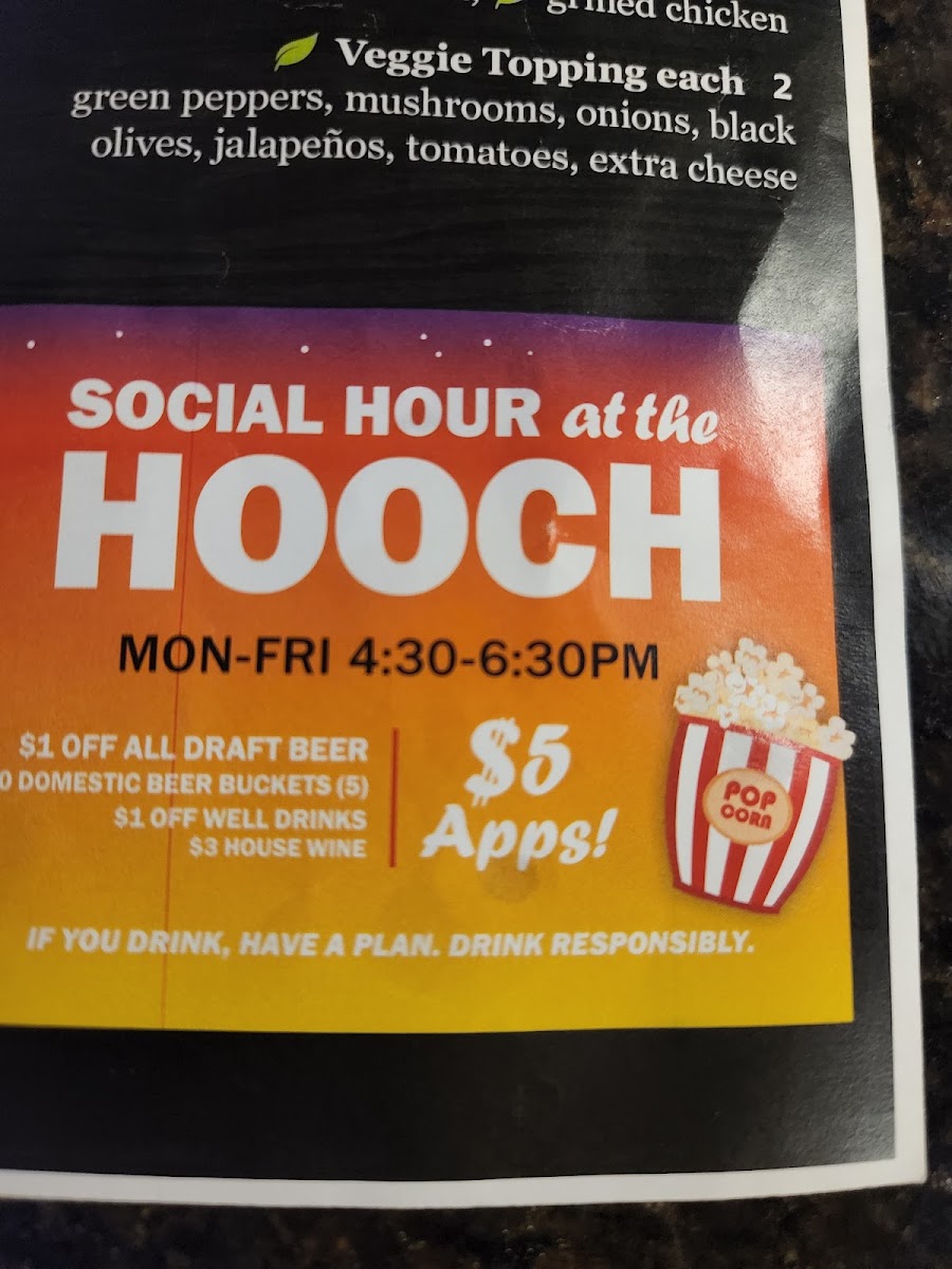The Hooch Restaurant & Bar menu board