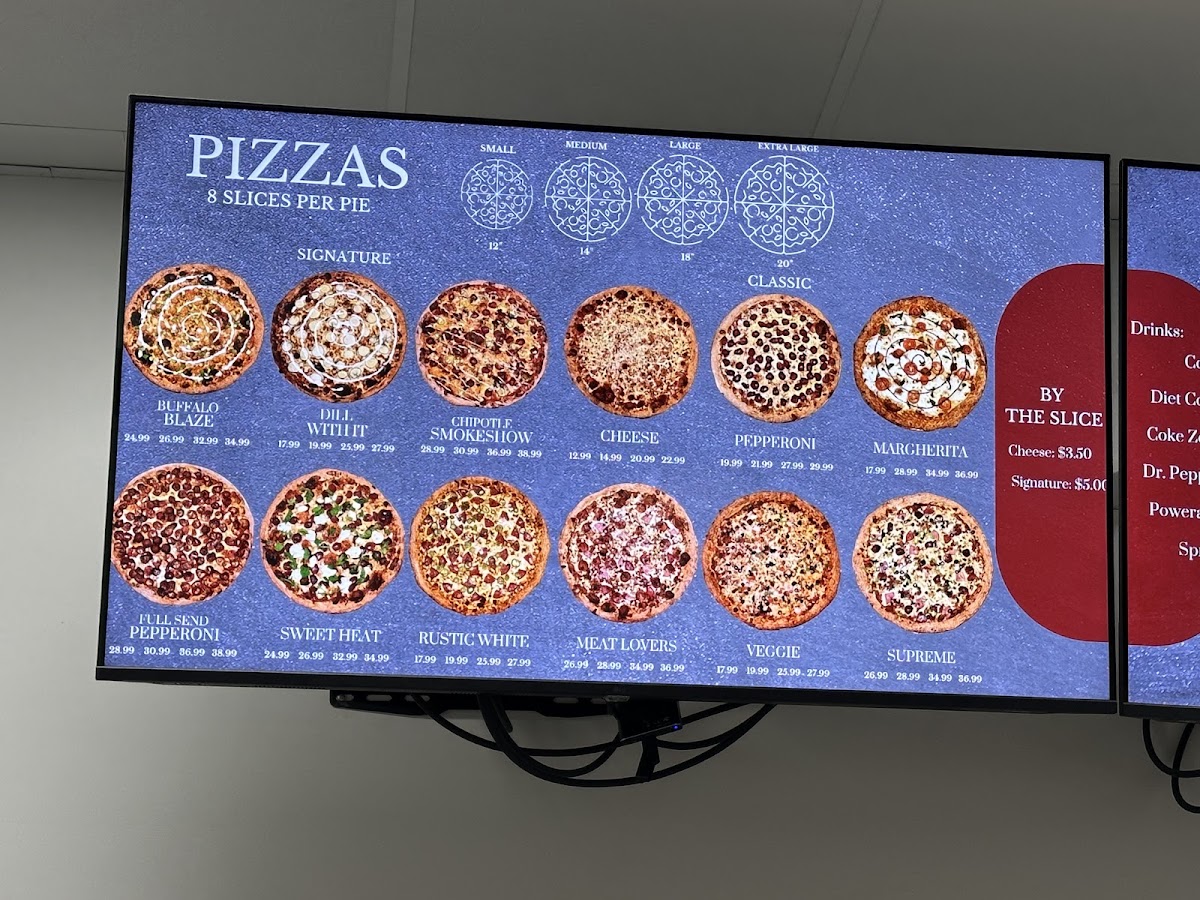 Grotti's Pizza menu board