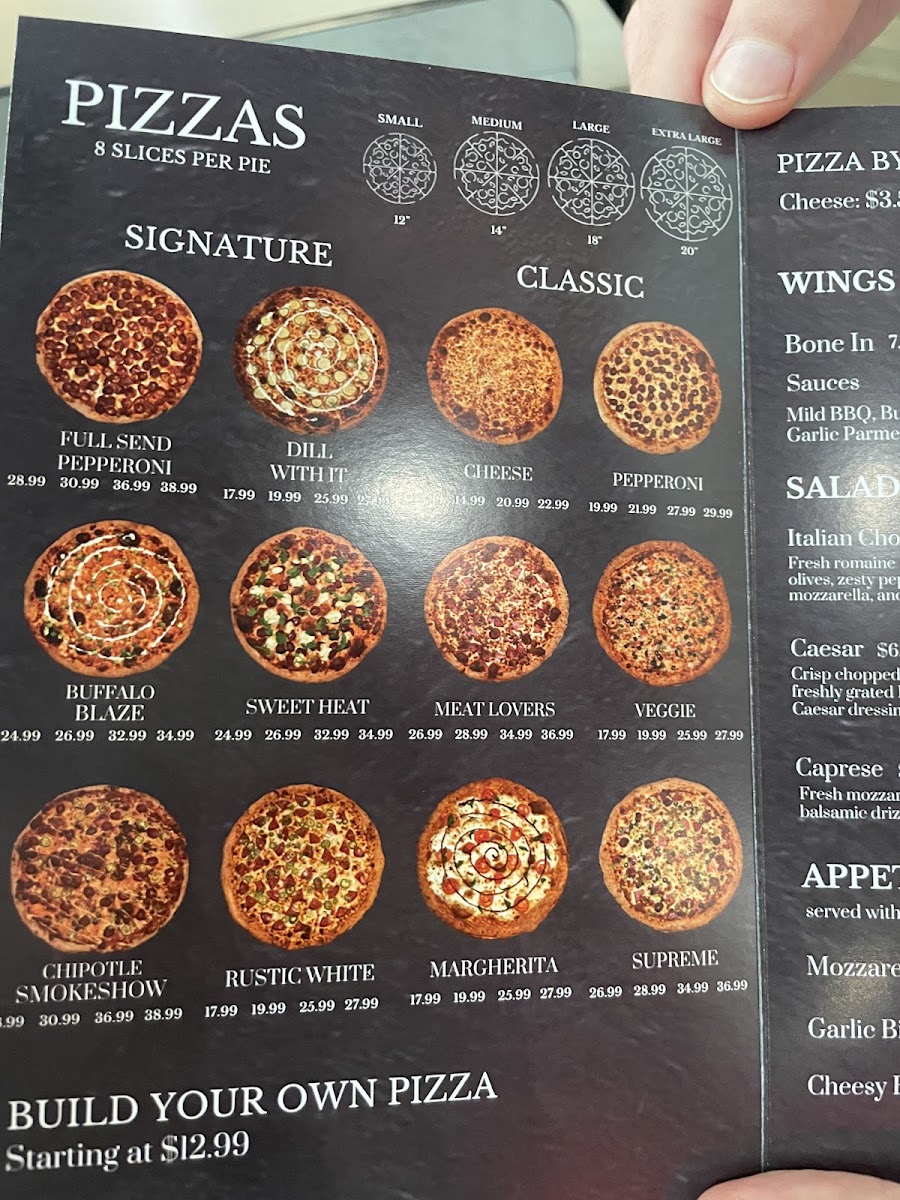 Grotti's Pizza menu board