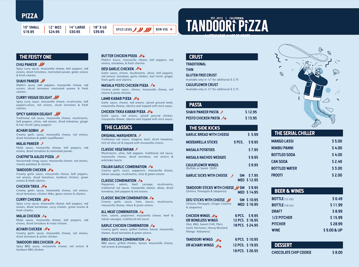 Tandoori Pizza - Milpitas menu board