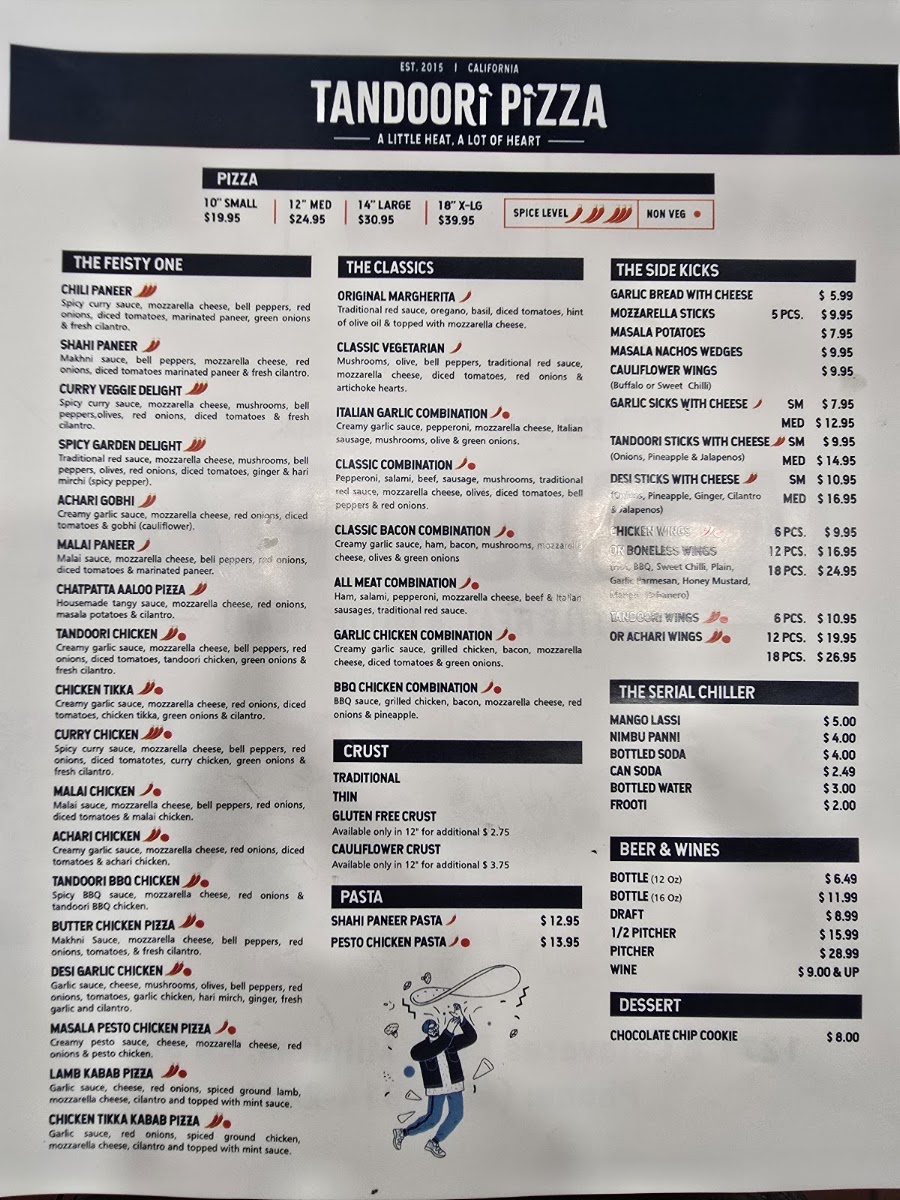 Tandoori Pizza - Milpitas menu board