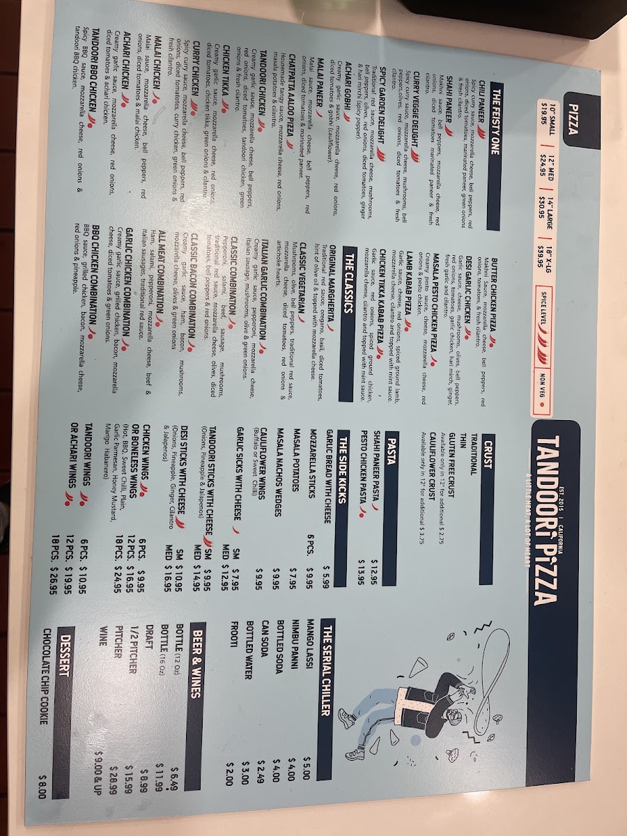 Tandoori Pizza - Milpitas menu board