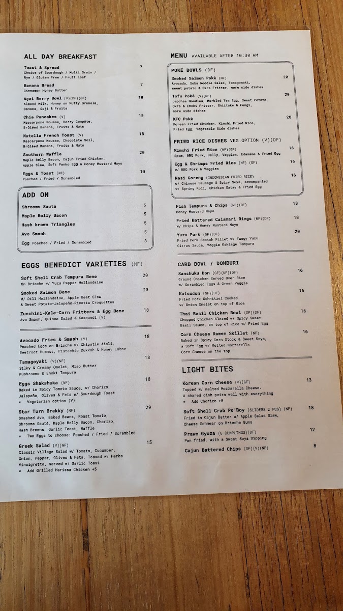 Star Turn menu board