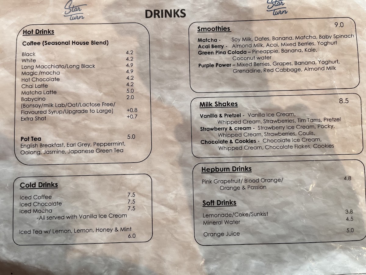 Star Turn menu board