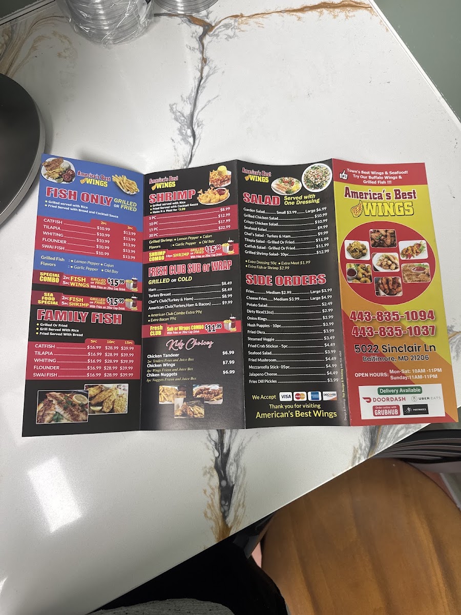 America’s Best Wings - Baltimore menu board