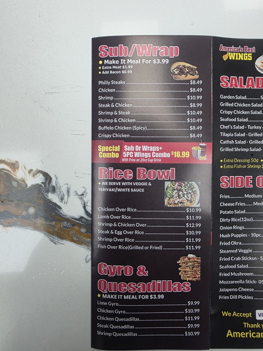 America’s Best Wings - Baltimore menu board