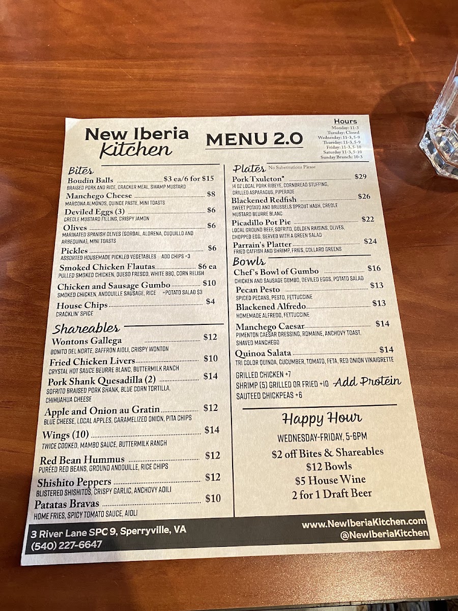 New Iberia Kitchen menu board