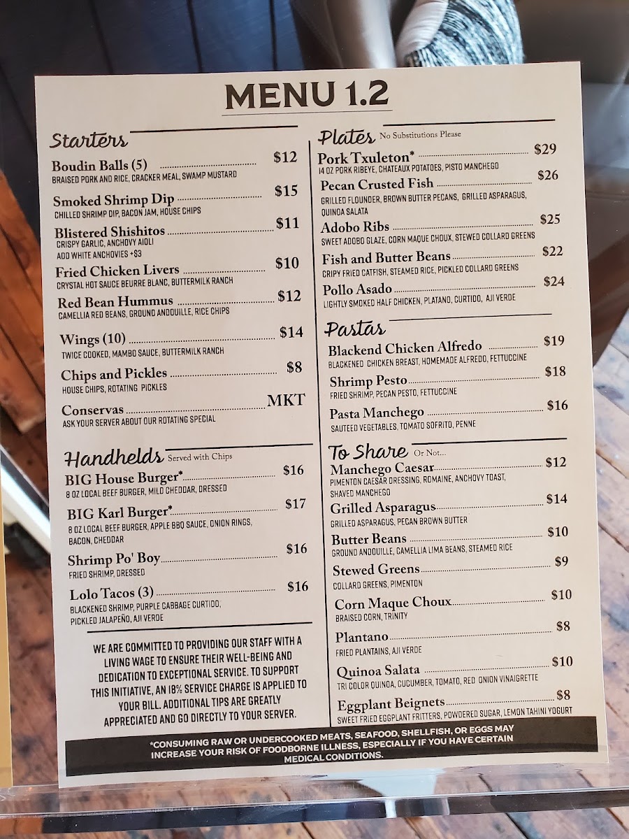 New Iberia Kitchen menu board