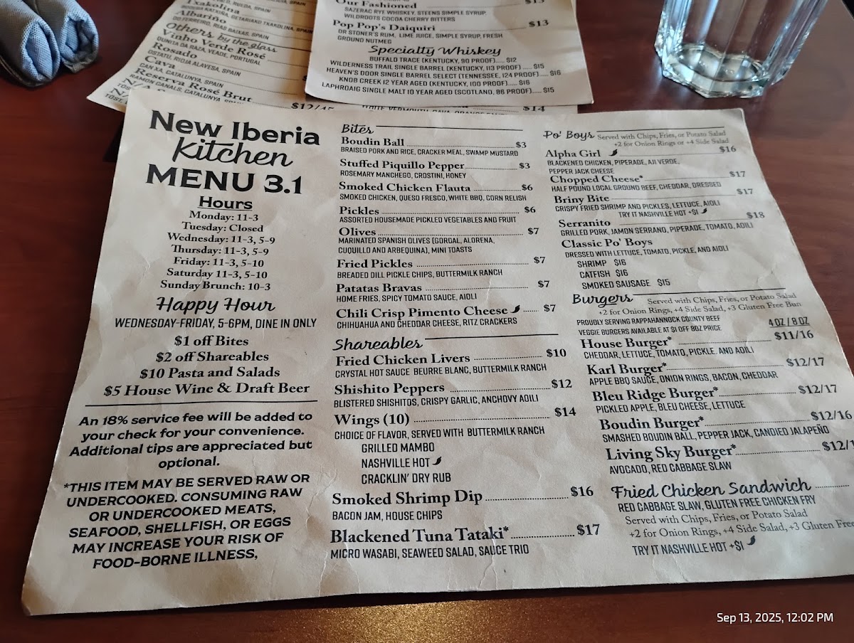 New Iberia Kitchen menu board