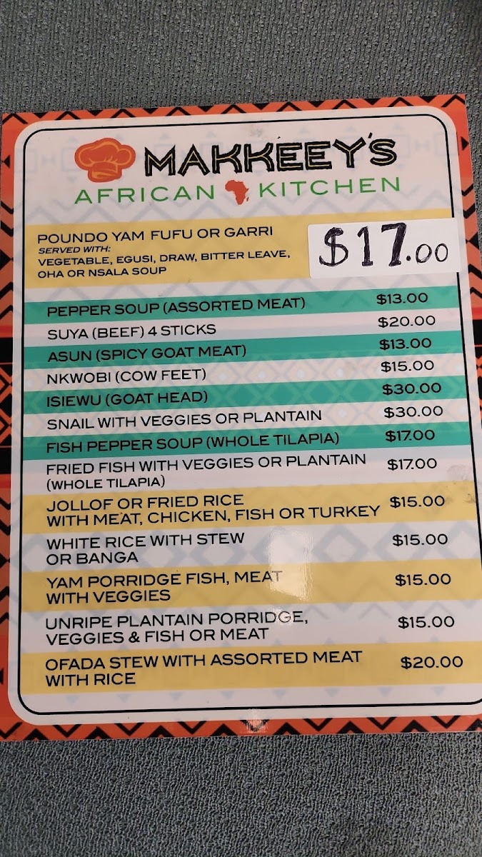 Makkeey's African Kitchen menu board