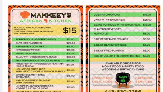 Makkeey's African Kitchen menu board