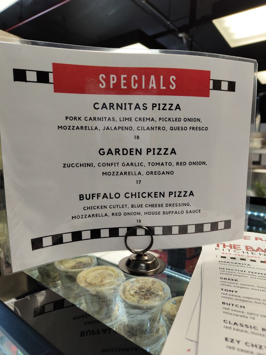 The Back Door Kitchen & Pizzeria menu board