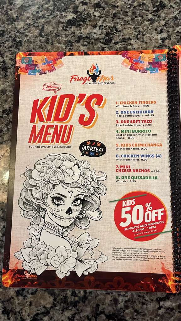 FuegoMar Mex-Grill and Seafood menu board