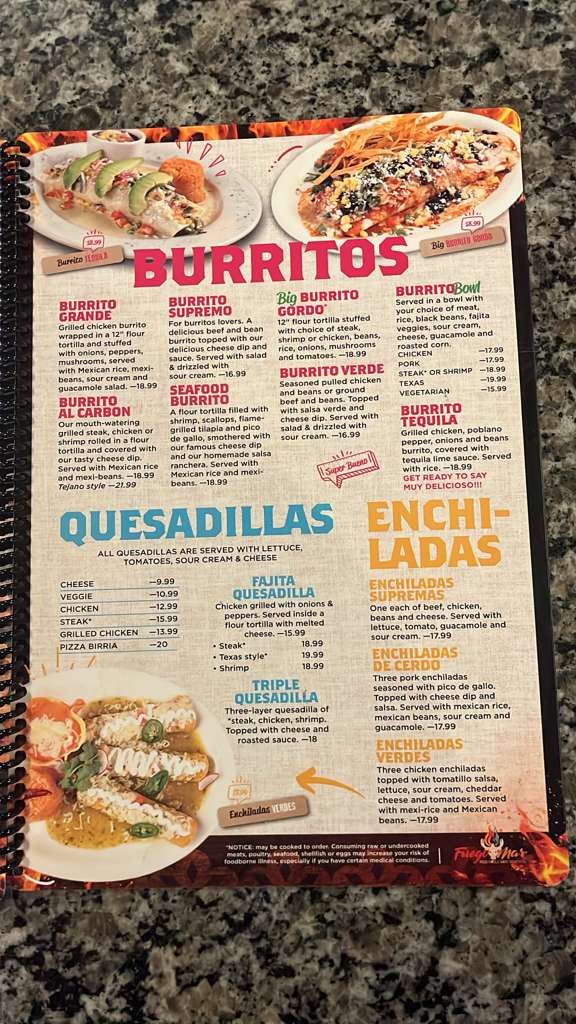 FuegoMar Mex-Grill and Seafood menu board