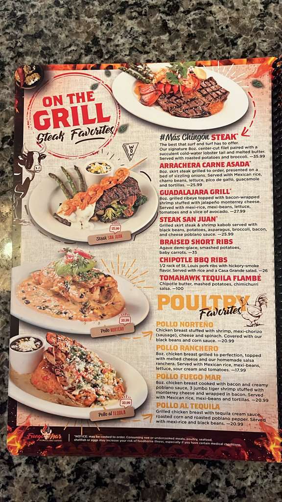 FuegoMar Mex-Grill and Seafood menu board