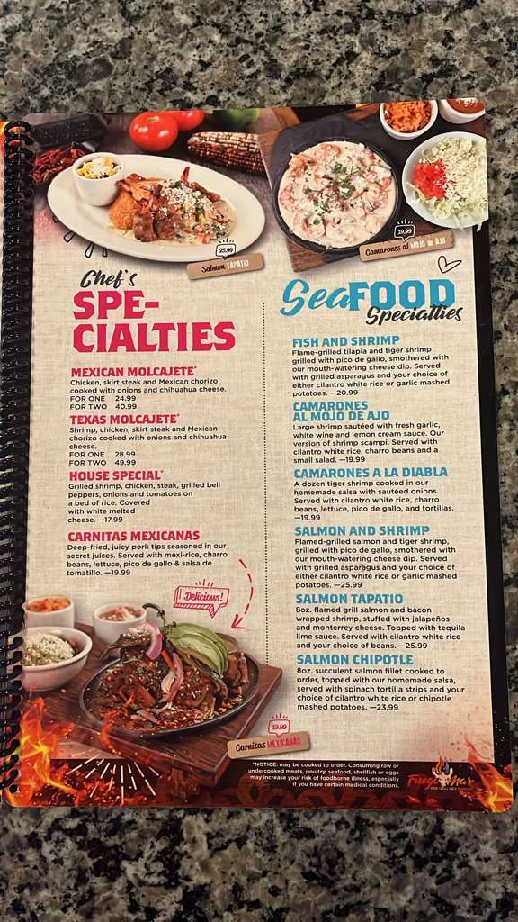 FuegoMar Mex-Grill and Seafood menu board