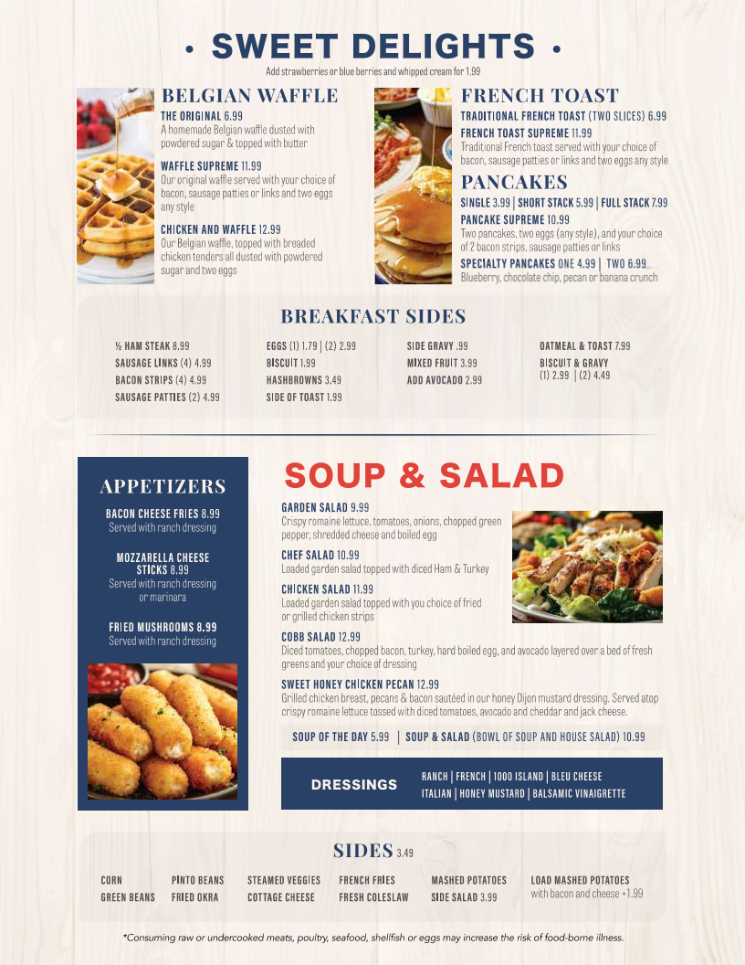 Silver Griddle Diner menu board