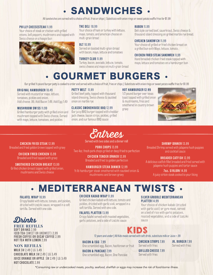 Silver Griddle Diner menu board