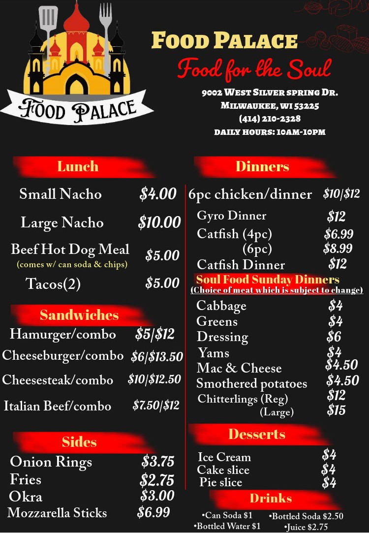 Food Palace menu board